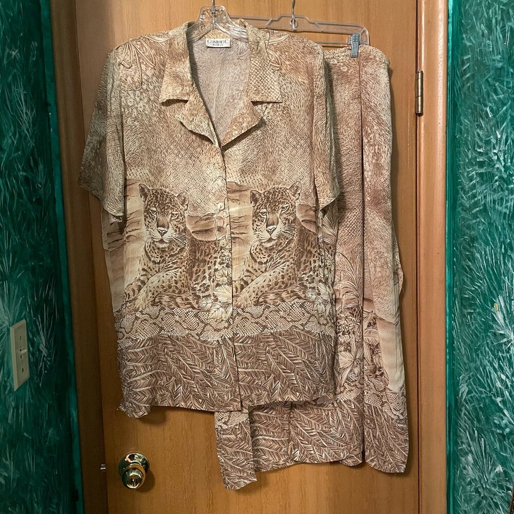 Conrad C Safari Tiger Print 2 piece blouse and skirt (slight sheer)